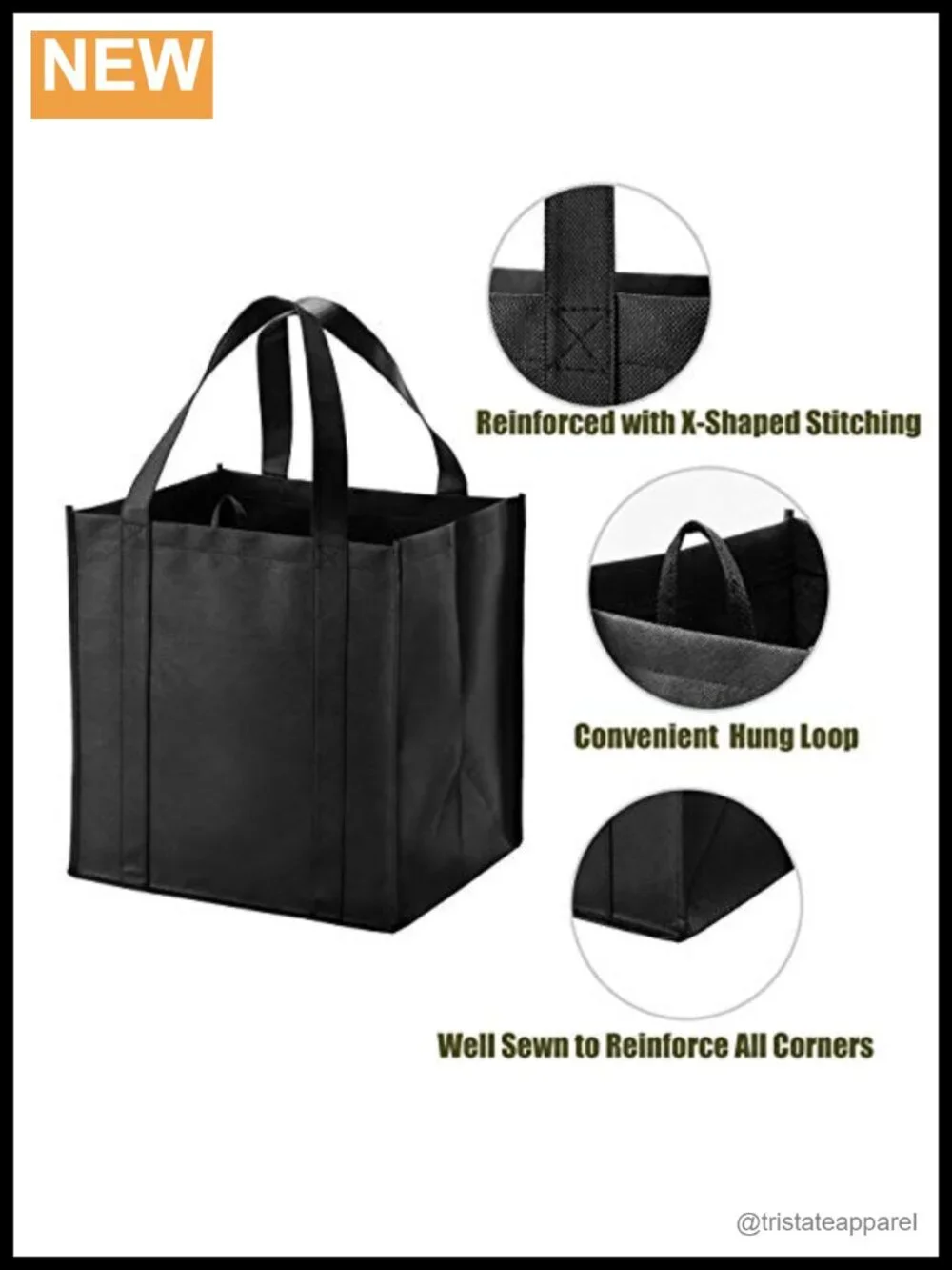 Set of 10 Reusable Grocery Bags Heavy Duty Reinforced Handles Tote